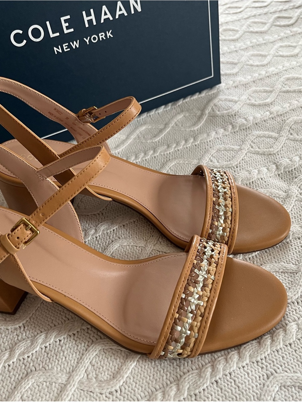Cole Haan Josie Nude Block Heel Sandal with Adjustable Ankle Strap Leather SZ 9